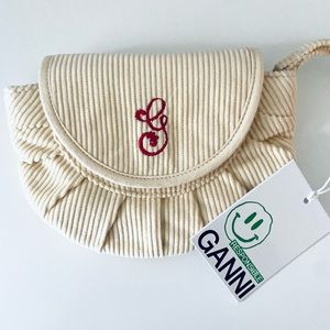 Ganni Cream Clutch with Red Embroidery